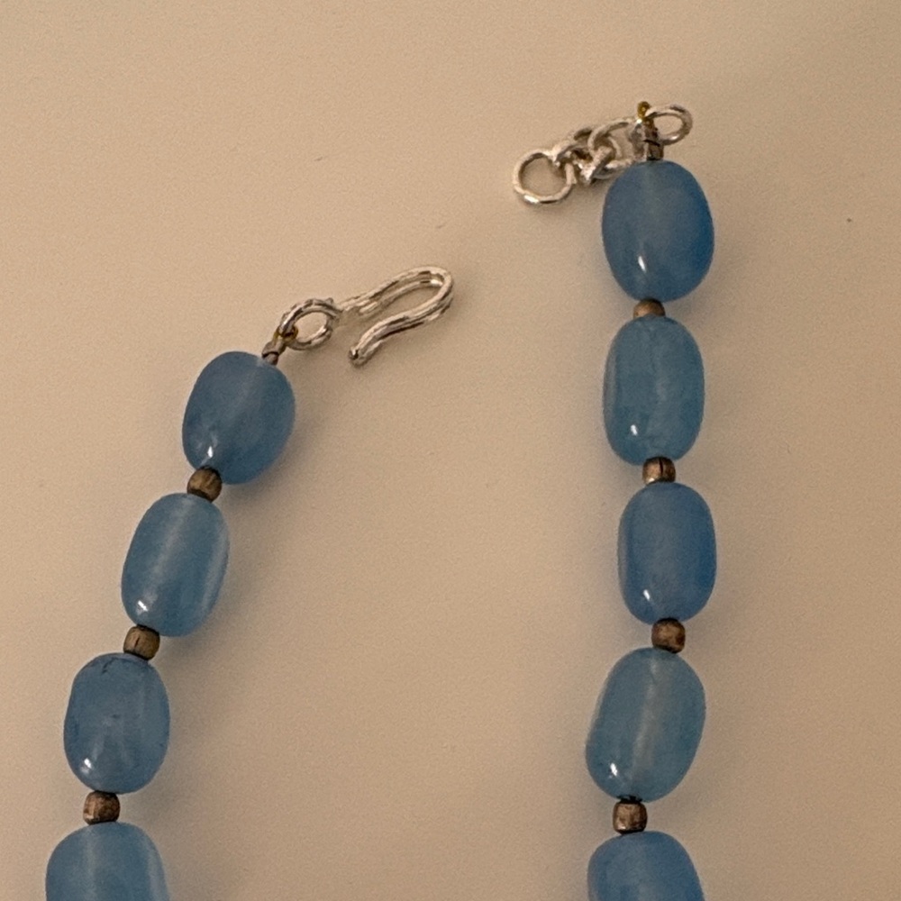 Silver and Blue Agate Beaded Pendant Necklace - Picture 6 of 10